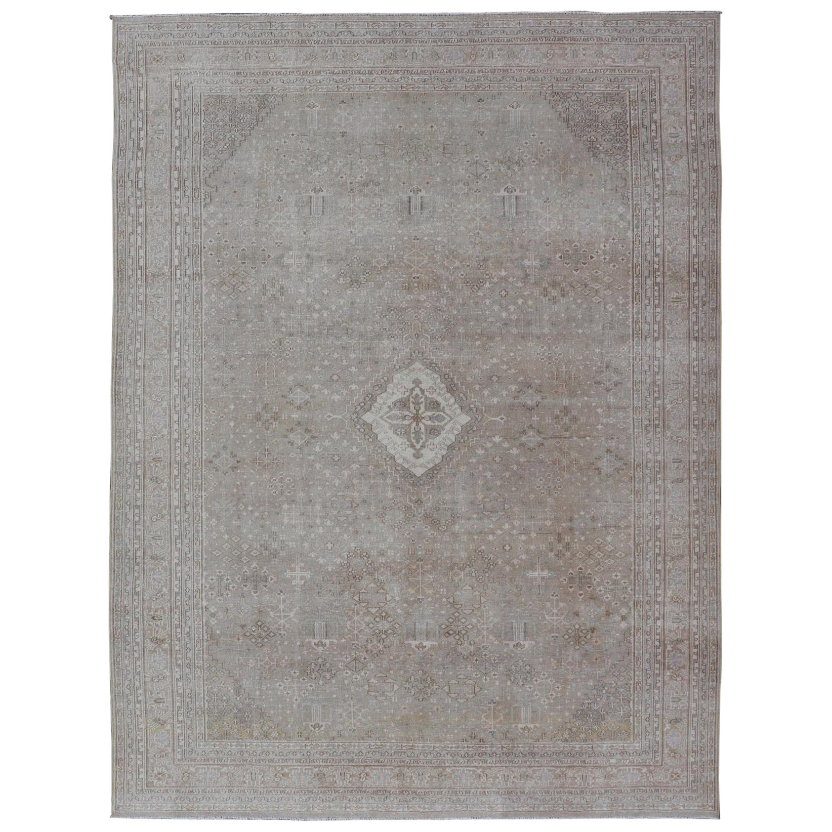 Muted Antique Persian Joshegan Rug with Sub-Geometric All-Over Design For Sale