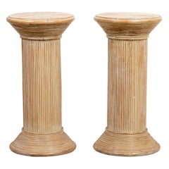Pair of Split Reed Rattan Pedestals or Side Tables