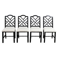 Set of Four Black Painted Faux Bamboo Side Chairs