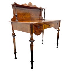 Victorian Mahogany Desk or Entryway Table with Flame Mahogany Veneer