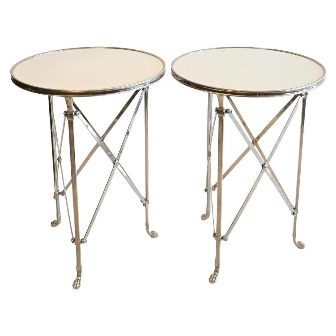 French Directoire Style Gueridon Round Marble Top Accent Tables