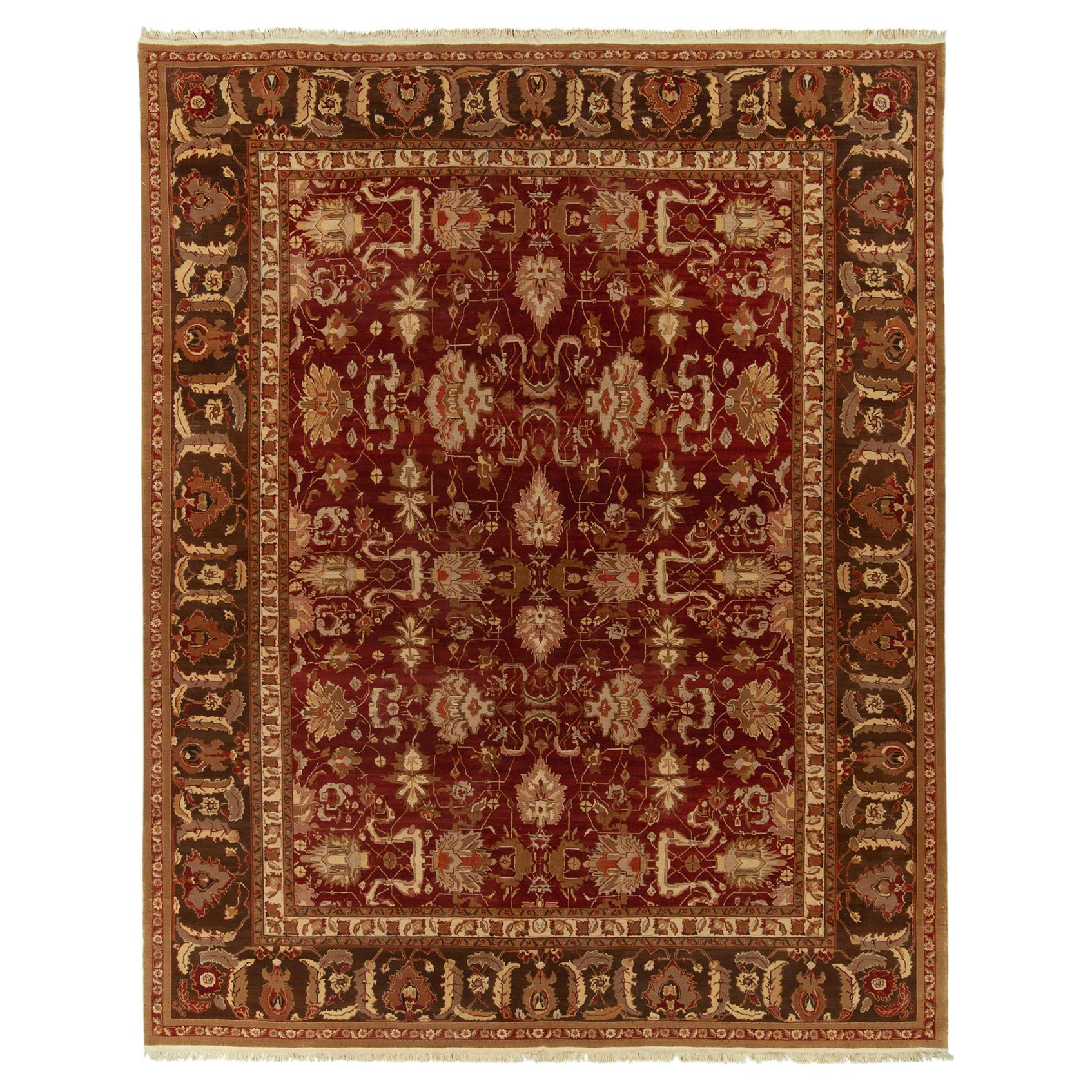 Traditioneller Teppich und Kelim-Teppich im Agra-Stil mit rotem, beigefarbenem und braunem Blumenmuster im Angebot