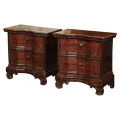 Pair of 18th Century Italian Baroque Walnut Marquetry Bedside Tables Nightstands