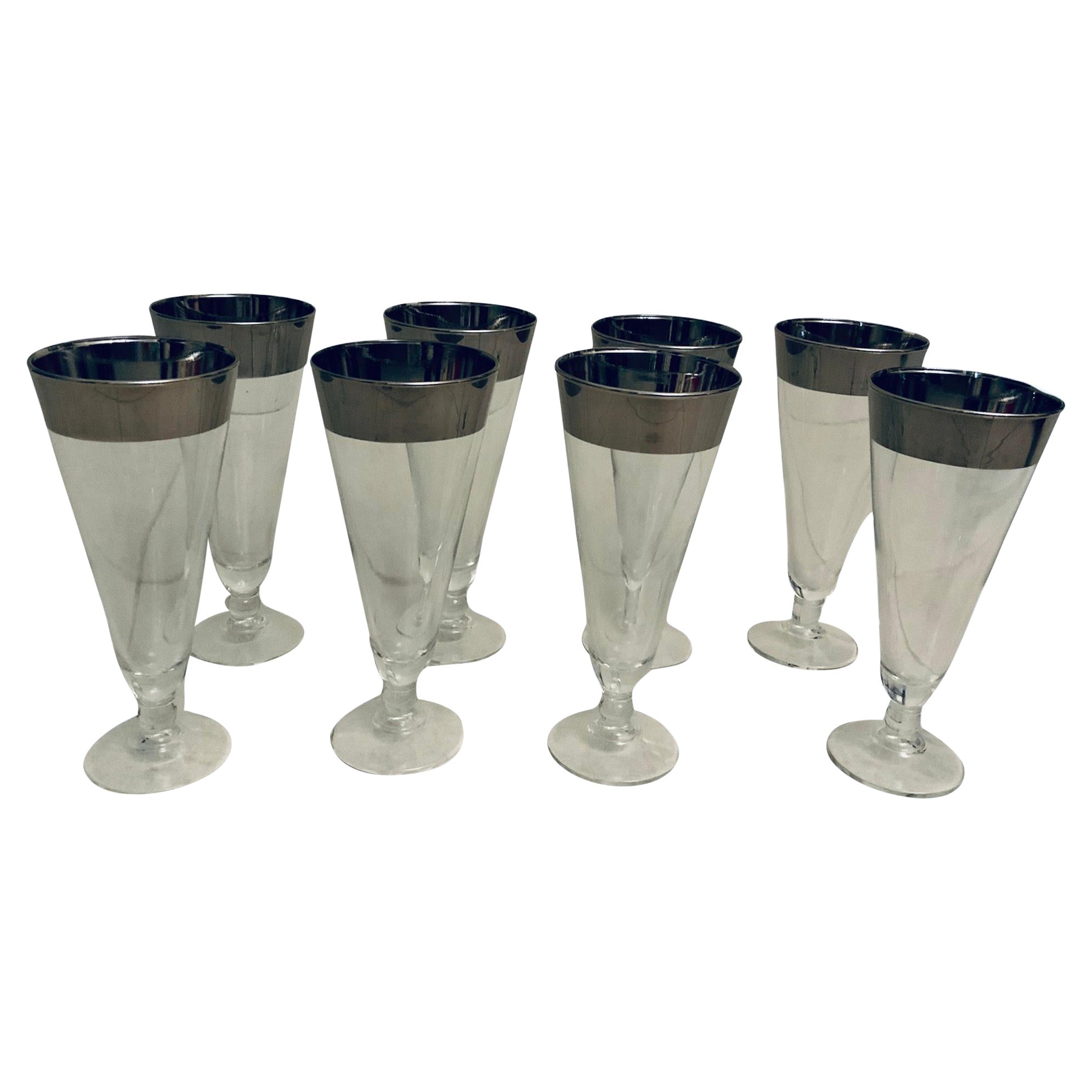 Set of Silver Rimmed Clear Pilsner Glasses