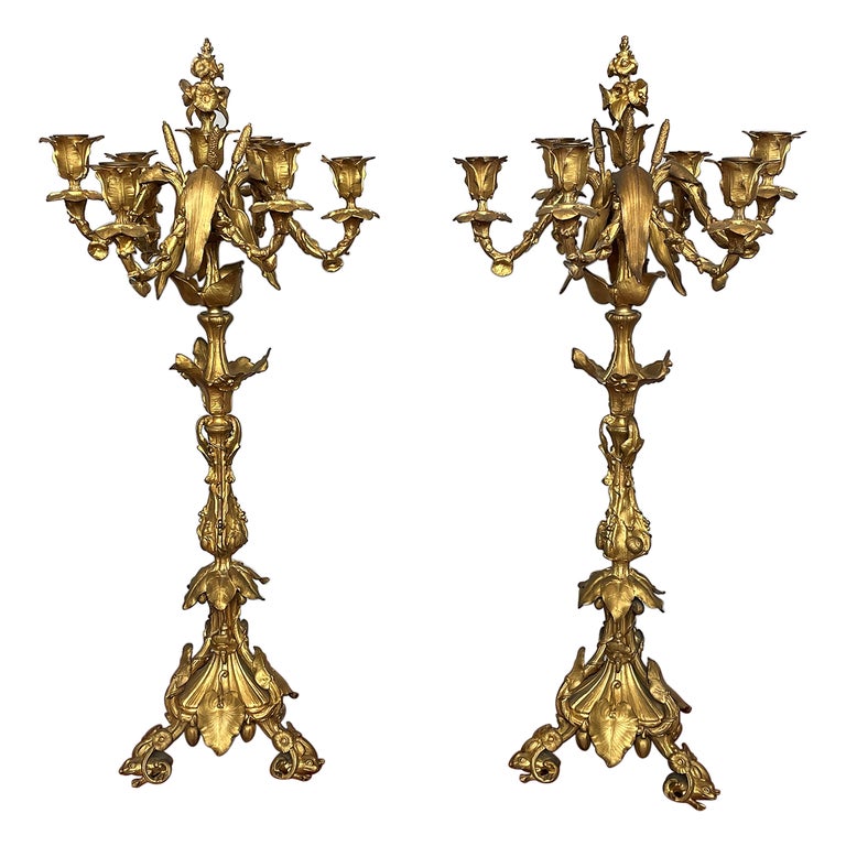 Important Pair of Belle Epoque Ormolu Candelabras w Frog Sculptures by H. Picard For Sale
