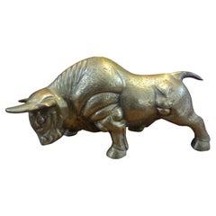 Used Hollywood Regency Stylized Brass Bull Statue