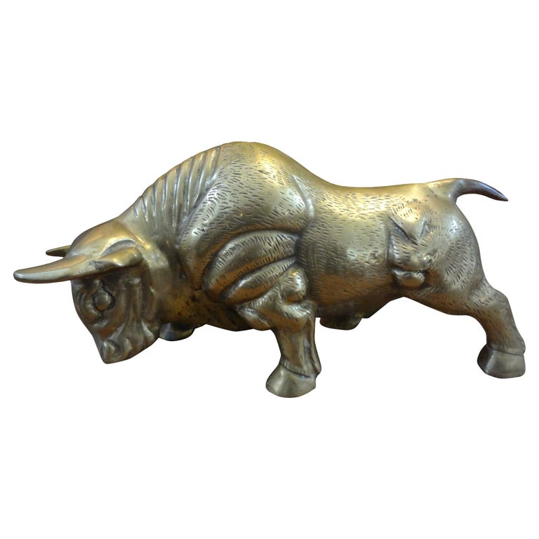 Hollywood Regency Stylized Brass Bull Statue