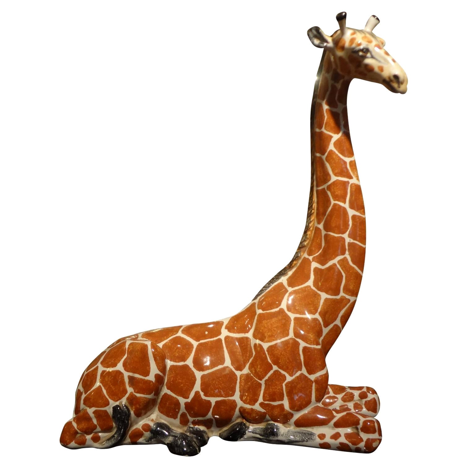 Italian Glazed Terra Cotta Giraffe Figure For Sale