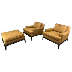 Dramatic Pair of 1930's Lounge Chairs and Ottoman