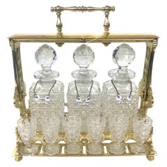 Finest Antique Signed Baccarat Handcut Crystal & Ormolu 3-Bottle Tantalus Set