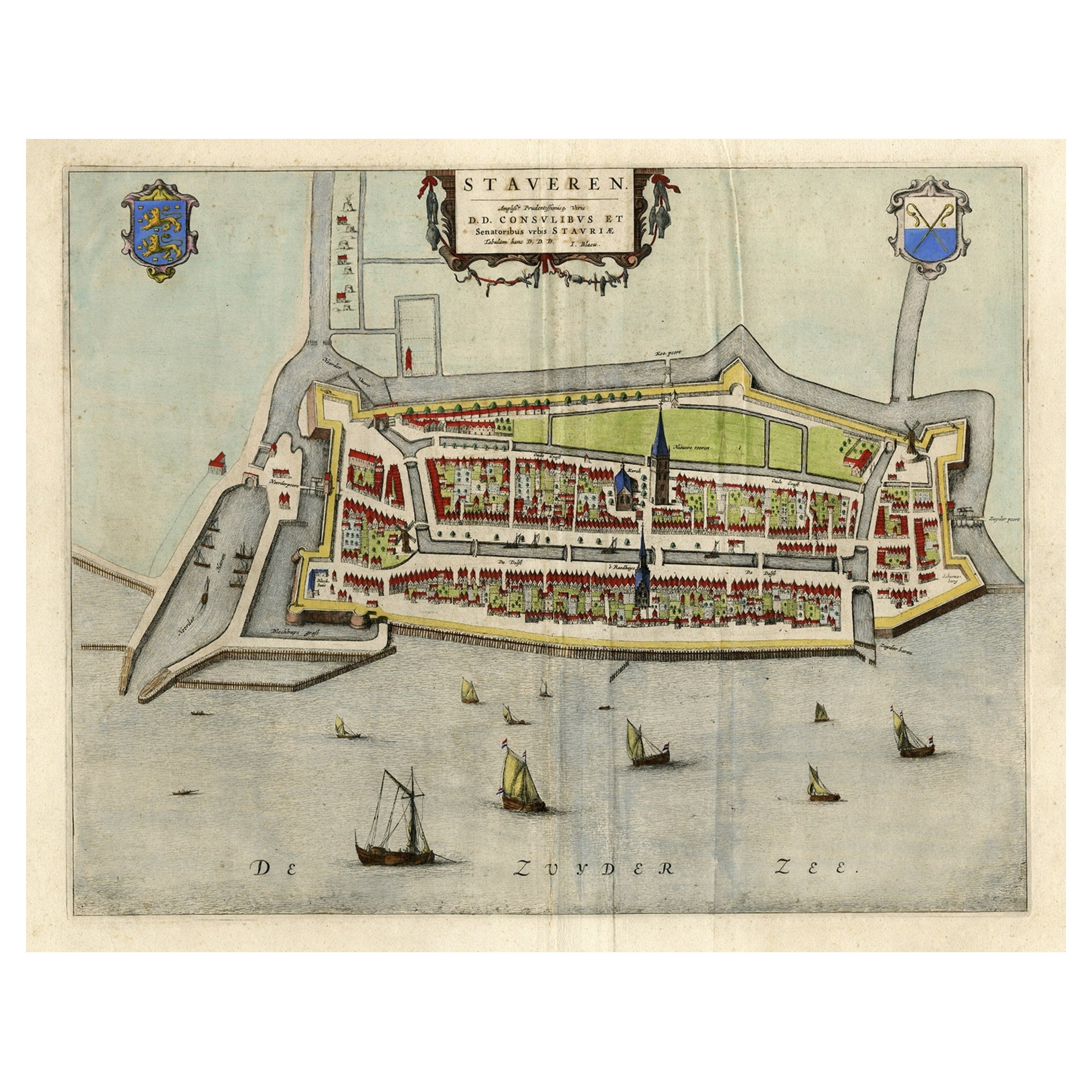 Carte ancienne de la ville de Stavoren, Friesland, Pays-Bas, 1649