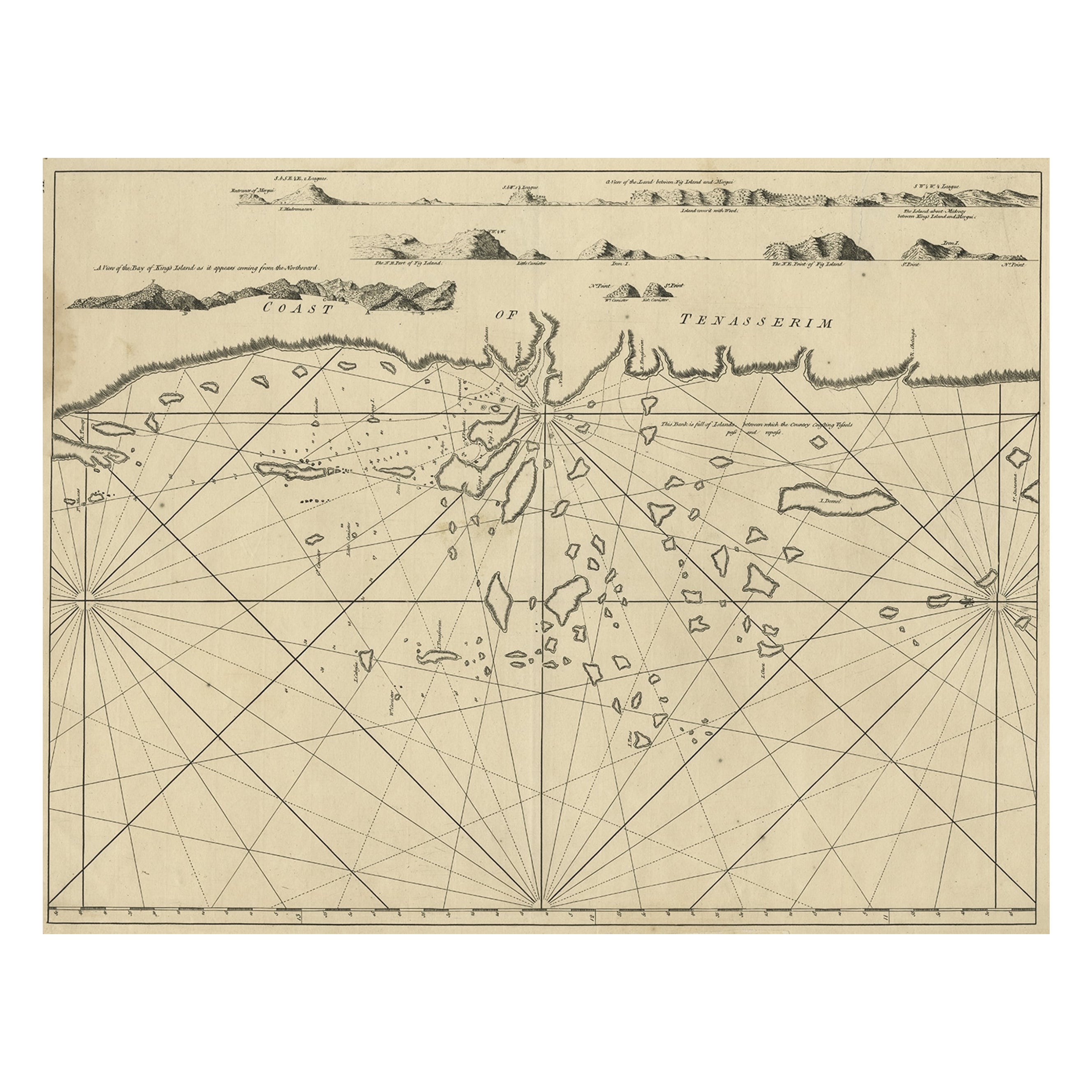 Old Sea Chart of the Tenasserim area, Myanmar 'Burma' in South East Asia, c.1790 For Sale