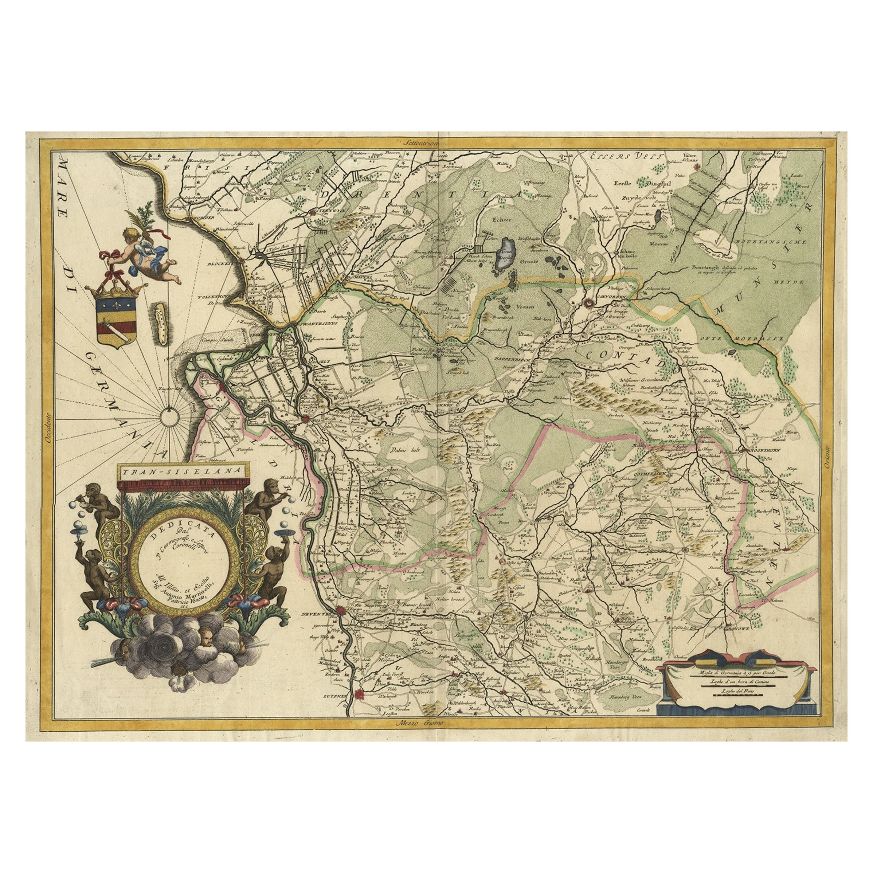 Splendid Detailed Map of the Province of Overijssel in the Netherlands, ca.1692 For Sale