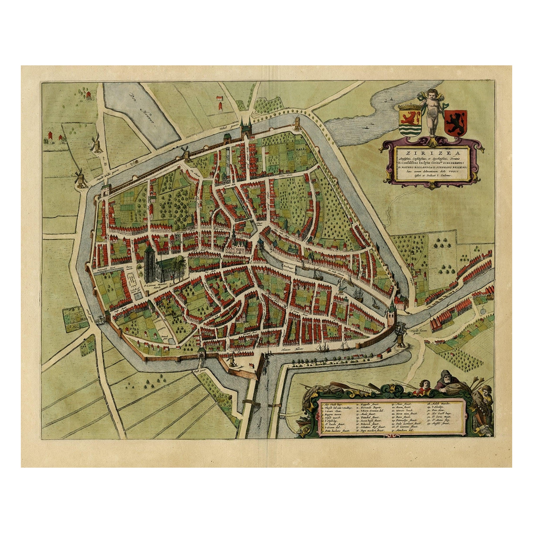 Antiker Vogelaugenausblickplan von Zierikzee in Zeeland, Niederlande, 1649