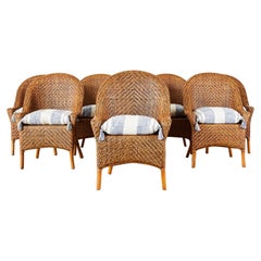 Set of Eight Woven Wicker Rattan Organic Modern Armchairs