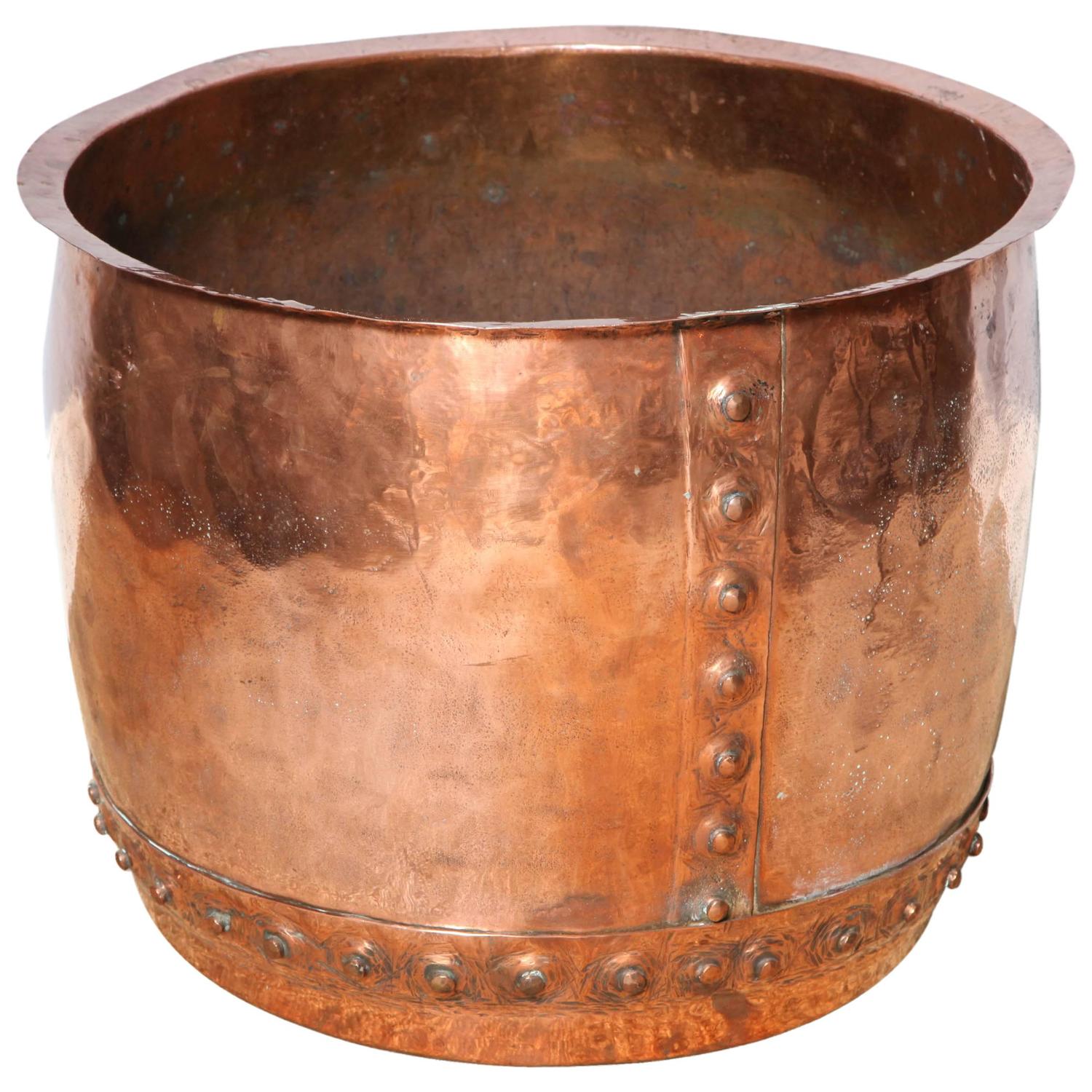Large Hand Riveted Copper Pot For Sale at 1stdibs