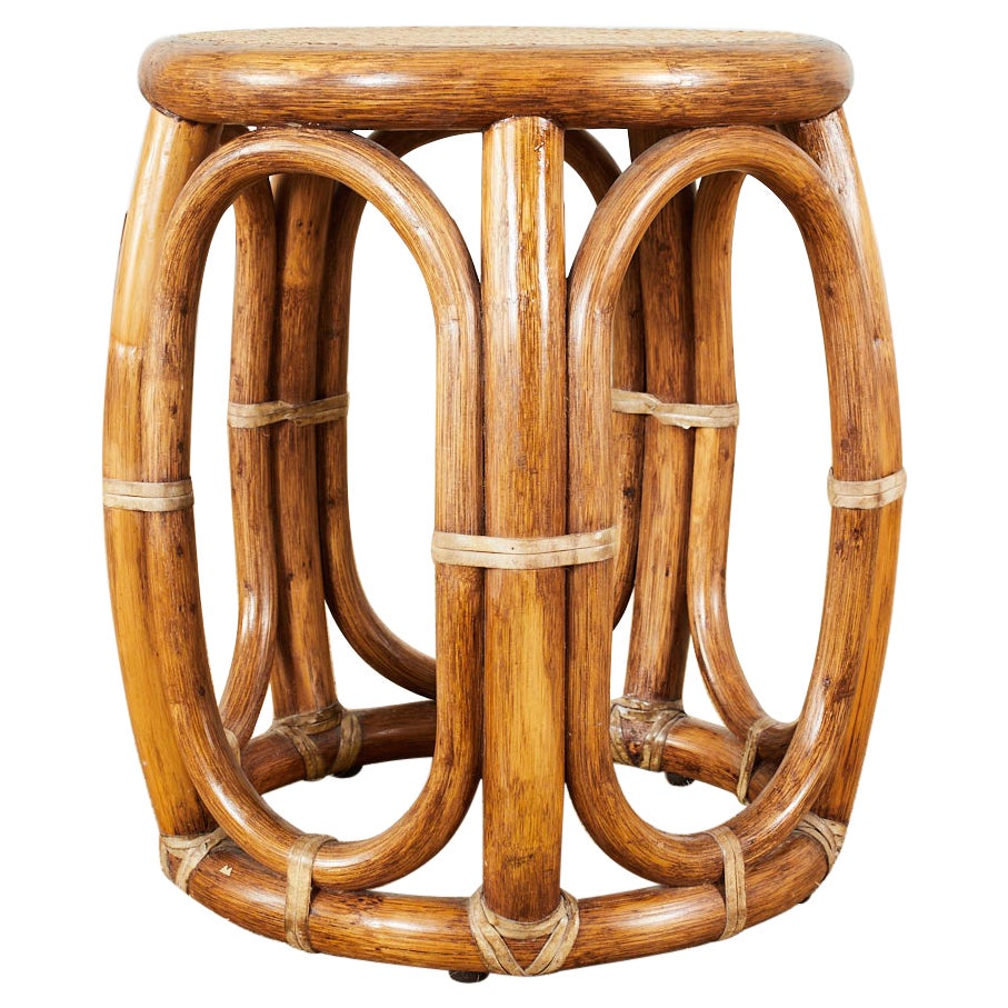 McGuire Rattan Taboret Drum Stool or Drink Table For Sale at 1stDibs