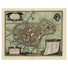 Original Old Bird's-Eye View Plan of Sint-Winoksbergen or Bergen in France, 1649