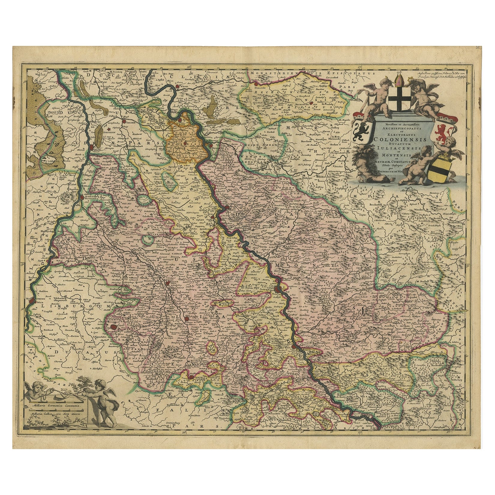 Splendeur du Rhin : Carte ancienne de la région du Rhin inférieur, vers 1680 en vente