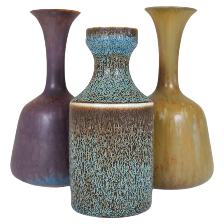 Set of 3 Midcentury Ceramic Vases Rörstrand Gunnar Nylund, Sweden, 1950s