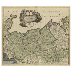 Une belle carte détaillée et élégante du Duchy de Mecklembourg et de Poméranie, Allemagne, 1680