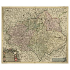 Antique Old Detailed Map of the Historical Regions of the Duchy of Saxony, Germany, 1680