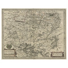 Mapa antiguo original detallado de Turingia, Alemania, por J. Janssonius, ca.1650