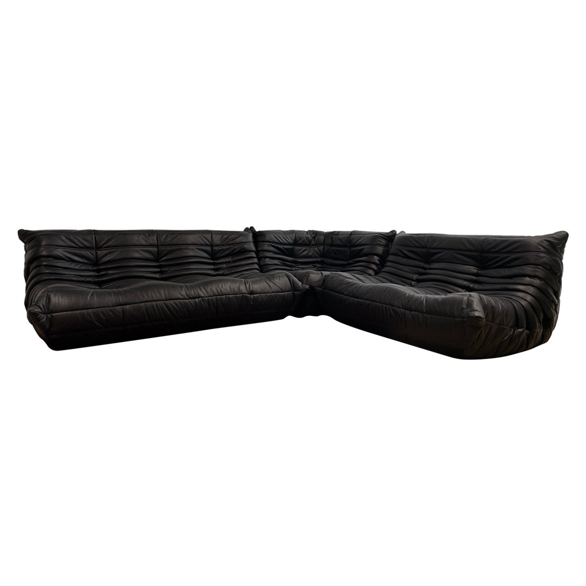 Ligne Roset by Michel Ducaroy Black leather togo Modular Sofa Set of 3