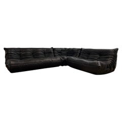 Ligne Roset by Michel Ducaroy Black leather togo Modular Sofa Set of 3