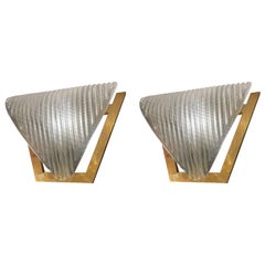 Pair of Wall Lamps in Murano Glass, Deco Style, Italy 1970s