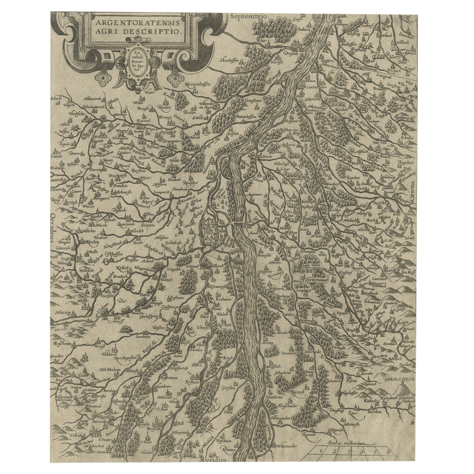 Original Antique Map of the Rhine, South and North of Strasbourg, Germany, 1608 For Sale