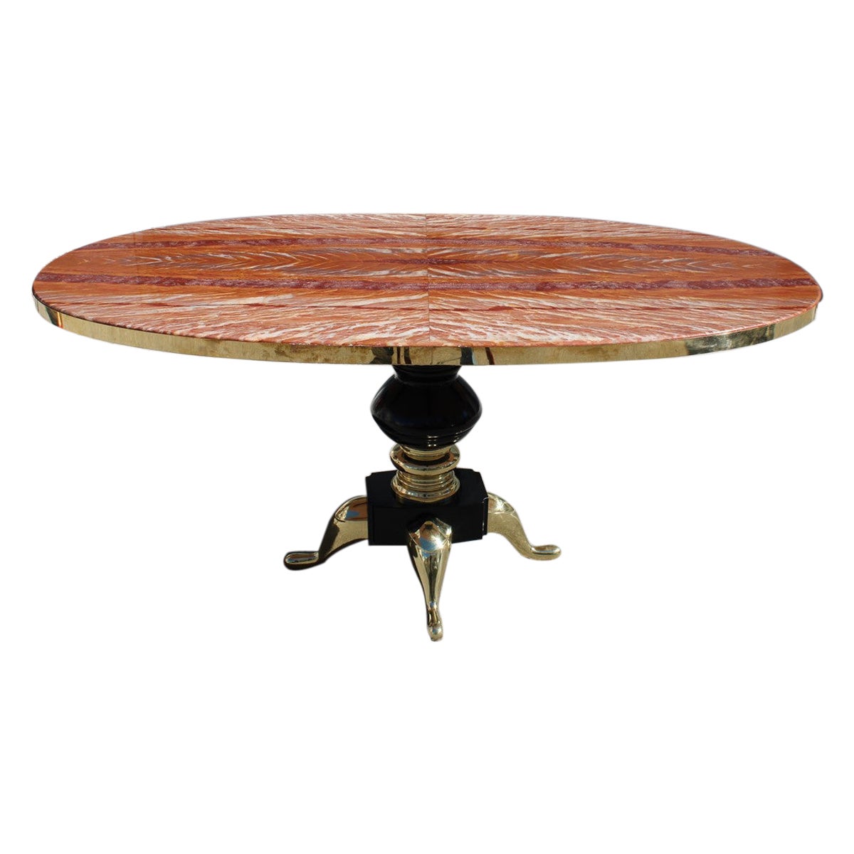 Mid-Century Oval Dining Table Melchiorre Bega Attributed Onix Tanzania Brass For Sale