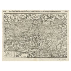 Plan antique original de Rouffach, France, avec château d'Isenbourgh, 1588