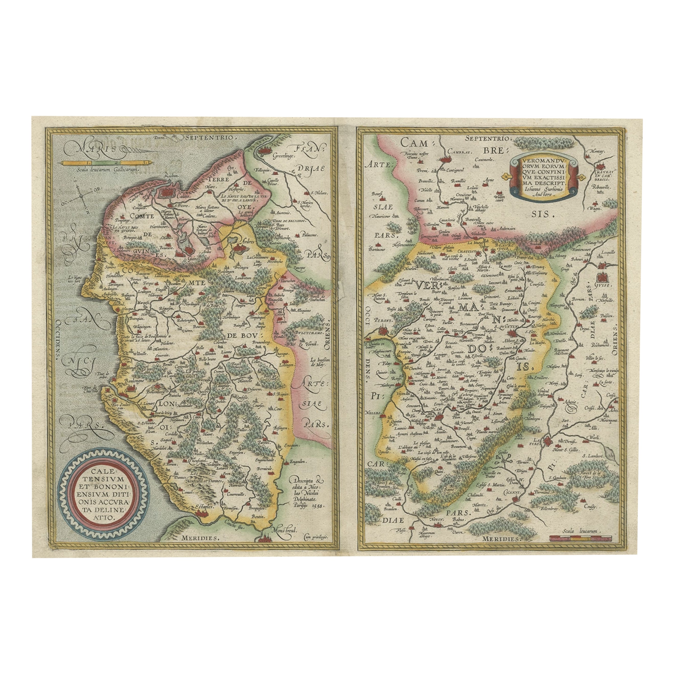 Antique Map of the Region of Boulogne and Peronne, France 'C.1590' For Sale