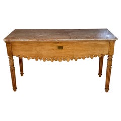 19th Century French Marble Top Console or Serving Table with Carved Apron
