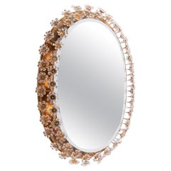 Large Oval Palwa Backlit Mirror Crystal & Brass by Christoph Palme Germany 1960s