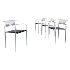 Italian Mid-Century White Iron Black Leather Carrè 'VI' Chairs by Fly Line, 1990