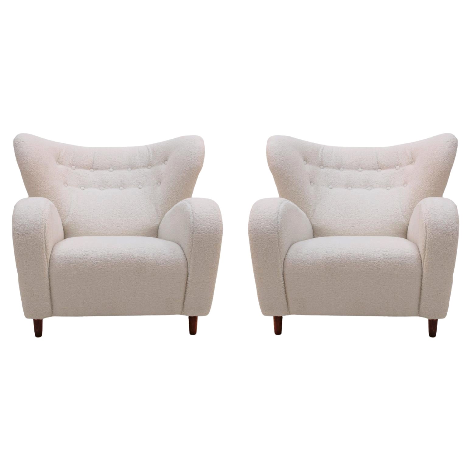 Paire de fauteuils en bois massif et laine Whiting de la fin du XXe siècle, Norvège