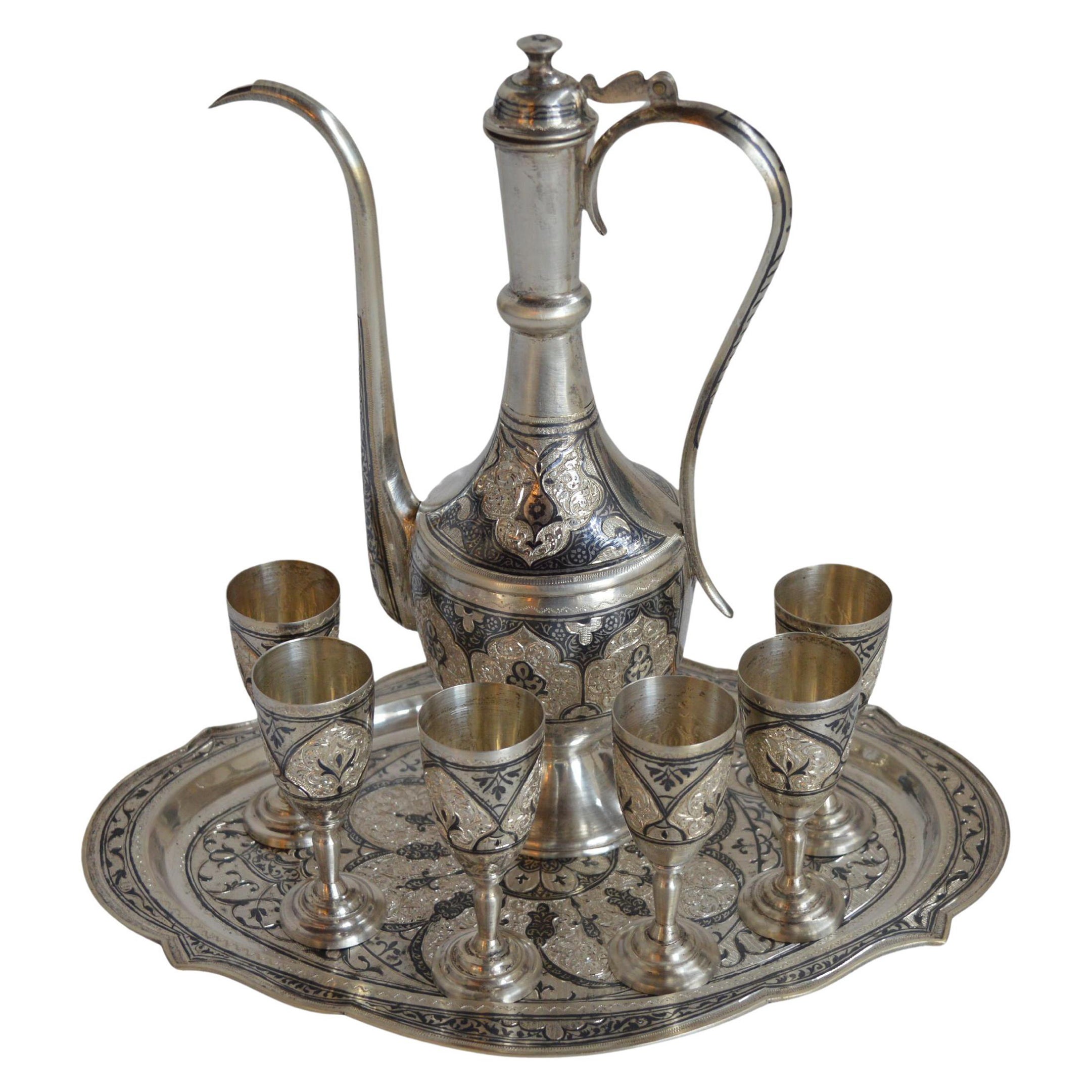 Russian KXK 875 Silver and Niello Kubachi 8 Piece Set For Sale