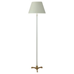 Midcentury White Leather and Brass Floor Lamp by Vereinigte Werkstätten, 1950s