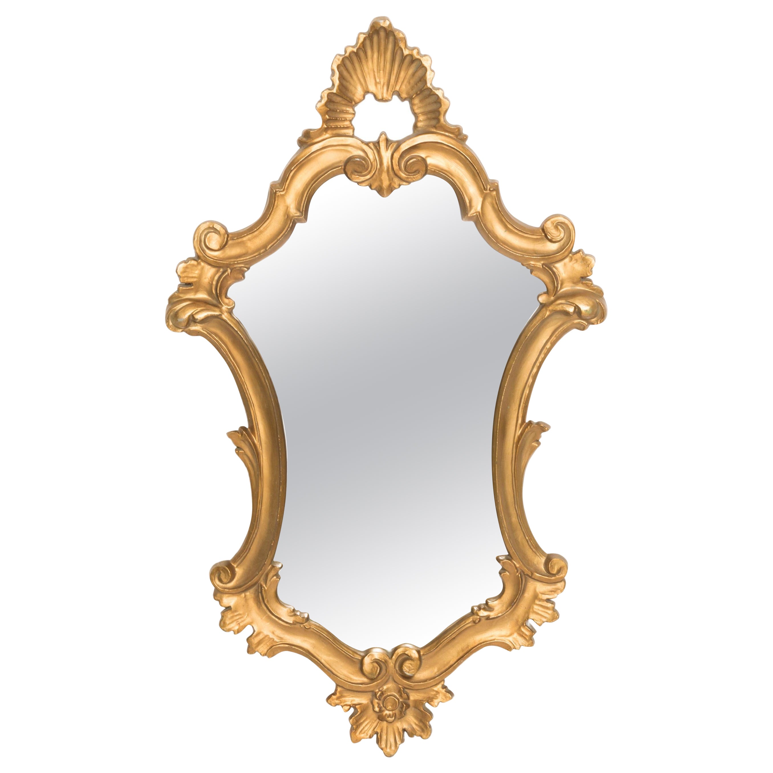 Medium Decorative Vintage Mirror in Gold Frame with Flowers, Italy, 1960s