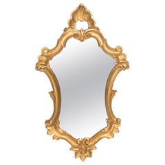 Medium Decorative Vintage Mirror in Gold Frame with Flowers, Italy, 1960s