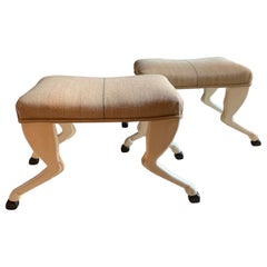 21st Century Pair Carved and Hand Painted Upholstered Benches