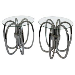 Milo Baughman Style Chrome Side Tables, a Pair