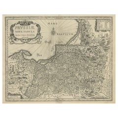 Antique Old Map of Prussia, Embellished with a Large Cartouche and Compass Rose, ca.1680