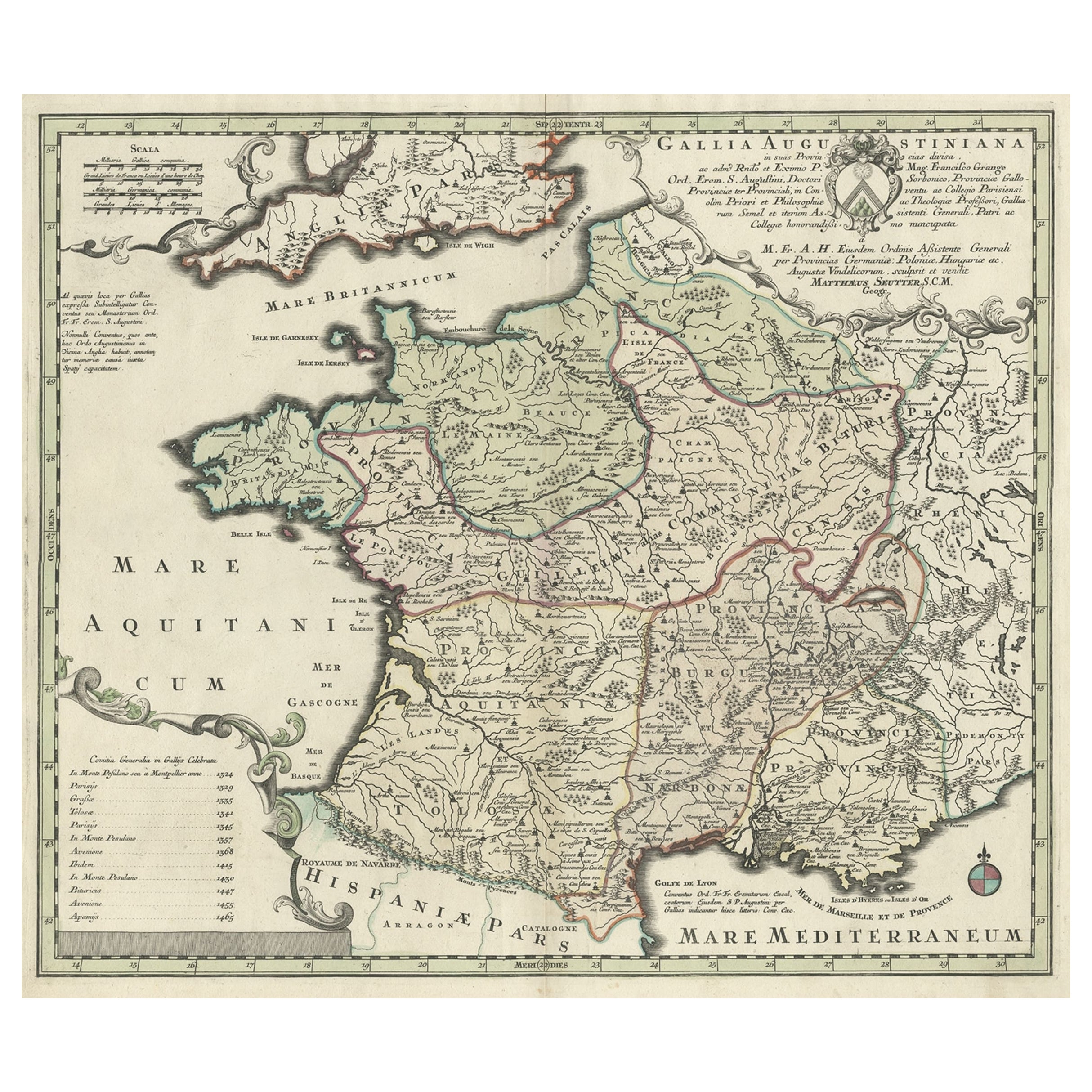 Large Antique Map of Gaul under Roman Rule, ca.1760 For Sale