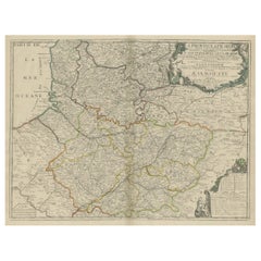 Large Antique Map of the Picardy Region of France, 1694