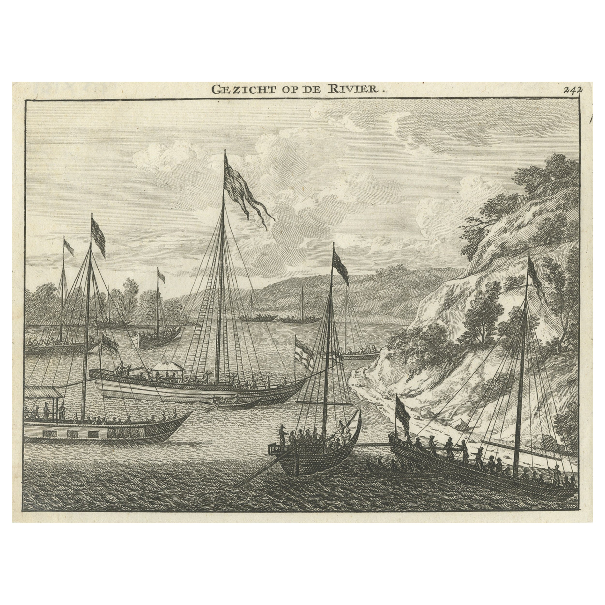 Copper Engraving with a View on the Volga River in Russia, 1714