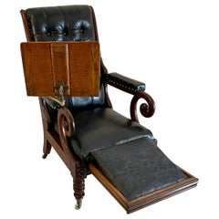 Unusual Antique William IV Quality Mahogany and Leather Reclining Library Chair