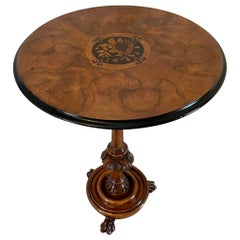 Antique Quality Carved and Marquetry Inlaid Burr Walnut Circular Lamp Table